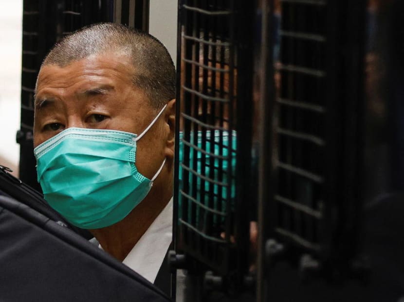 Media mogul Jimmy Lai, founder of Apple Daily, arrives the Court of Final Appeal by prison van in Hong Kong on Feb 9, 2021.