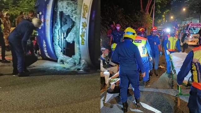 怡保赴狮城双层巴士 隆市翻覆19人送院