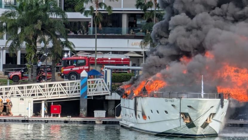 Luxury yacht catches fire at Sentosa Cove marina Luxury yacht catches fire at Sentosa Cove marina
