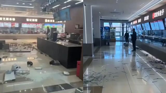 中国大学生表白被拒怒砸食堂 损毁严重