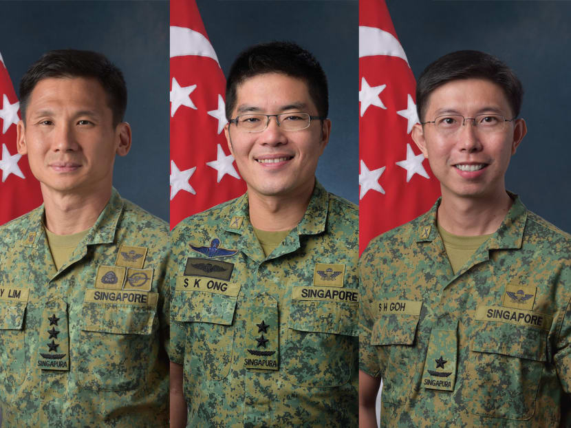 (L-R) Lieutenant-General Perry Lim Cheng Yeow, Major-General Melvyn Ong Su Kiat and Brigadier-General Goh Si Hou. Photo: Mindef (L-R) Lieutenant-General Perry Lim Cheng Yeow, Major-General Melvyn Ong Su Kiat and Brigadier-General Goh Si Hou. Photo: Mindef
