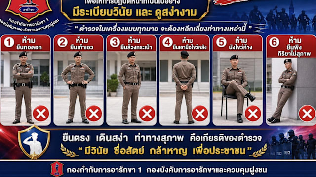 泰国警员执勤禁摆六种姿势 抱胸叉腰插口袋都不行