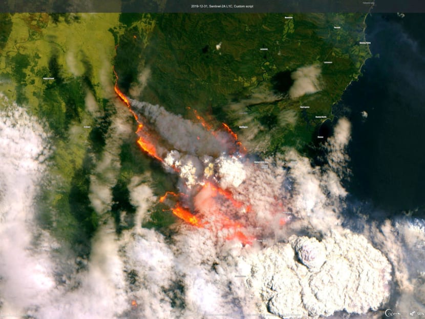 A satellite image of Bateman's Bay in New South Wales, one of a series of wild bushfires that have devastated Australia this summer, taken on Dec 31, 2019. A satellite image of Bateman's Bay in New South Wales, one of a series of wild bushfires that have devastated Australia this summer, taken on Dec 31, 2019.
