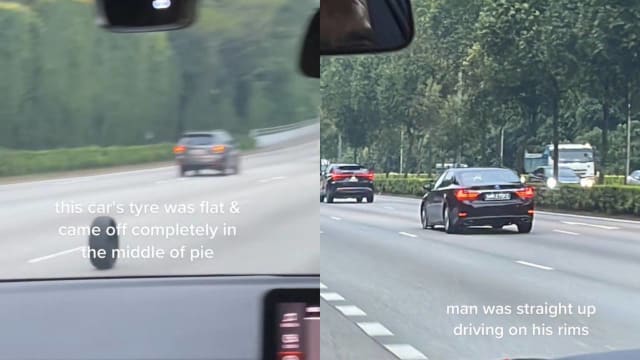 快速公路轿车轮胎飞脱 目击者：车主似不知情继续驾