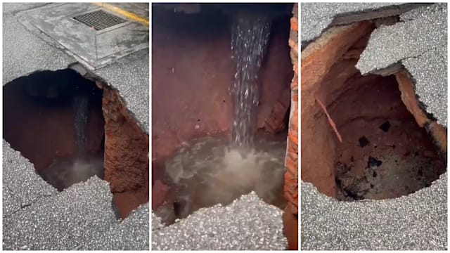 马国吉隆坡一处地陷 或地下排水井破裂所致