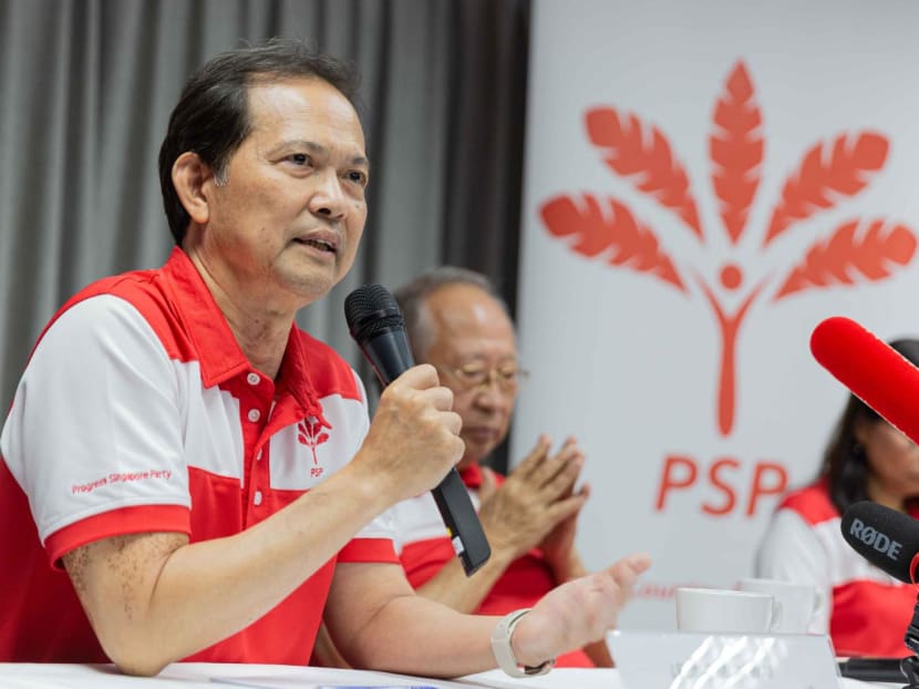 Progress Singapore Party Secretary-General Leong Mun Wai speaking at a press conference on May 27, 2023.