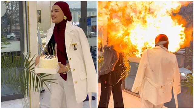 乌兹别克女子生日惊魂 氢气球遇冷焰蜡烛瞬间爆燃