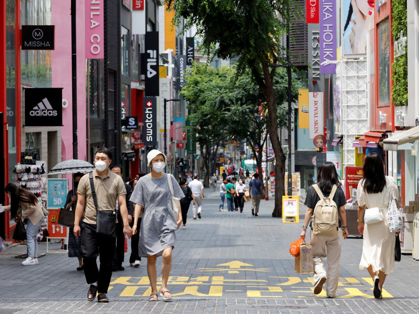 A shopping district in Seoul, South Korea.