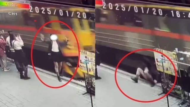 张开双臂要与火车合照 游客被撞倒“生死一瞬间”画面曝光 