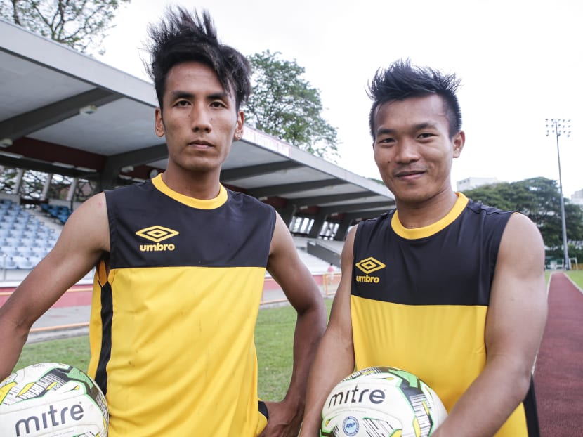 Myanmar internationals Nanda Linn Kyaw Chit (left) and Aung Kyaw Naing are the first footballers from Myanmar to play in the S.League. Photos: Nick Tan