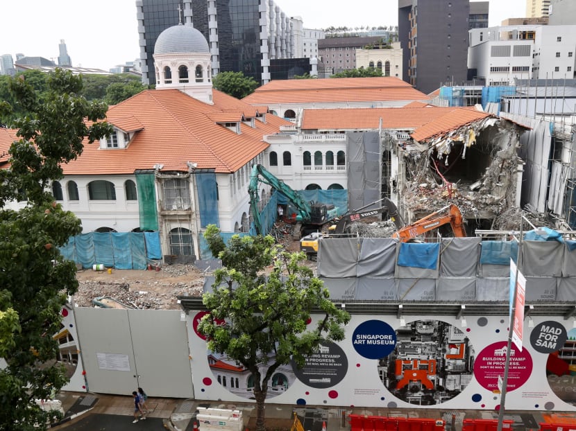 Demolition work at Singapore Art Museum in Bras Basah Road, photographed on Thursday (Nov 28). Some of the buildings at the museum were originally home to St Joseph's Institution, the oldest boys' Catholic school in Singapore. Demolition work at Singapore Art Museum in Bras Basah Road, photographed on Thursday (Nov 28). Some of the buildings at the museum were originally home to St Joseph's Institution, the oldest boys' Catholic school in Singapore.
