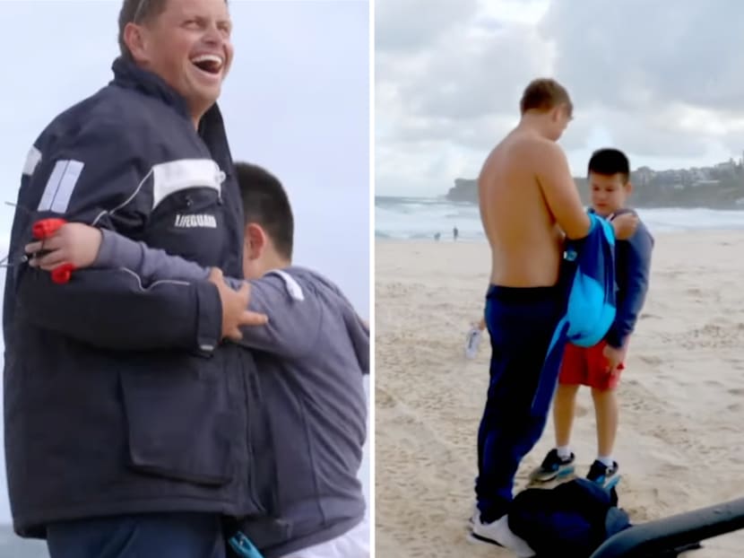 In a video posted by Bondi Rescue on its social media platforms, a young Singaporean boy is seen crying when he meets professional lifeguard Harrison Reid on Bondi Beach in Sydney, Australia.
