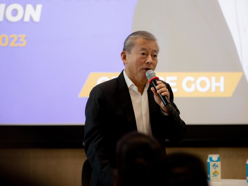 Mr George Goh during a fireside chat at an entrepreneurship coaching event at Singapore Management University on July 10, 2023.
