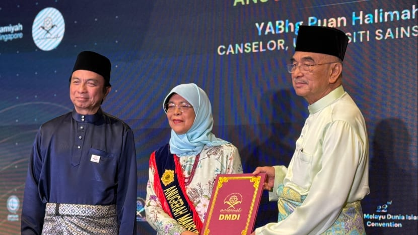 Puan Halimah Yacob terima pengiktirafan tertinggi dari Kumpulan Dunia Melayu Dunia Islam