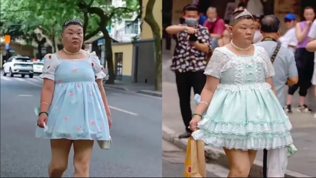 寸头搭配公主裙 上海萝莉大婶经历令人动容
