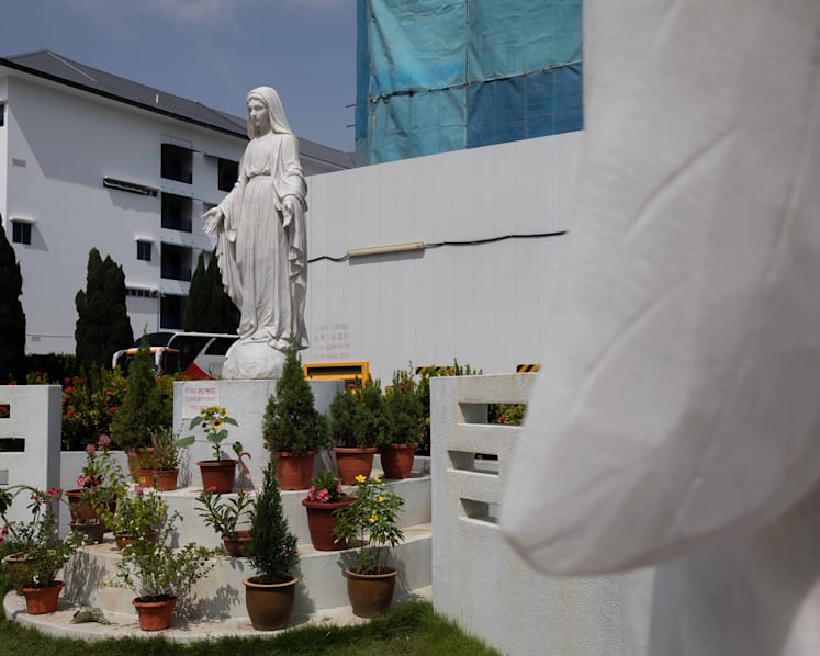 Statue of Mary in courtyard of Hougang church found defaced