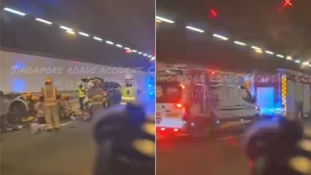 滨海快速公路隧道两车相撞 女司机受困车底