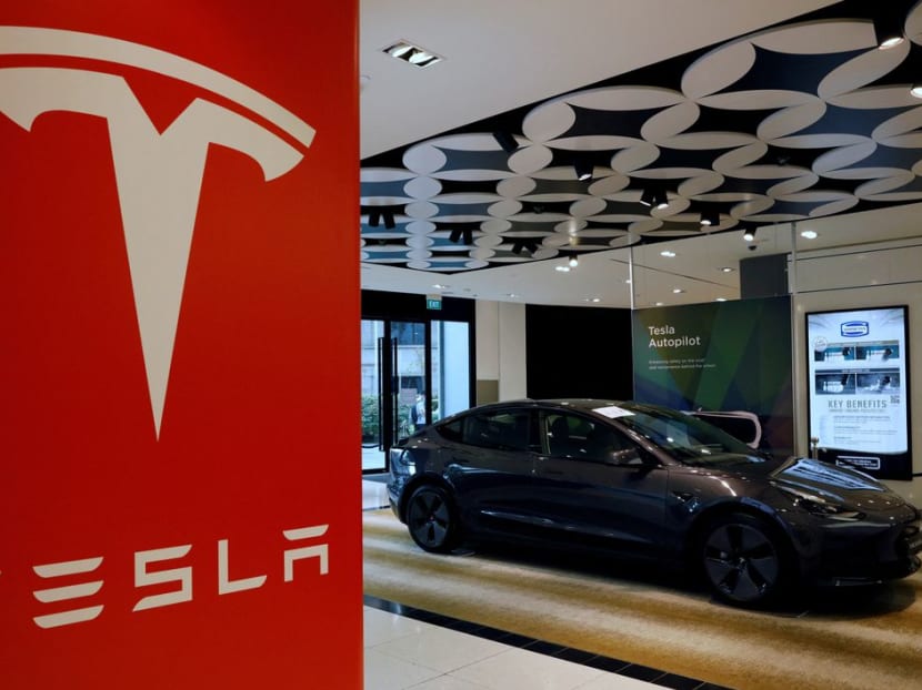 A Tesla model 3 car is seen in their showroom in Singapore Oct 22, 2021. 