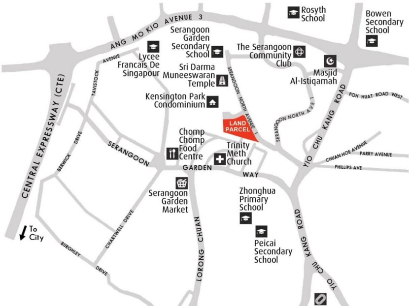 Location plan for land parcel at Serangoon North Avenue 1. There are several schools nearby. Photo: URA