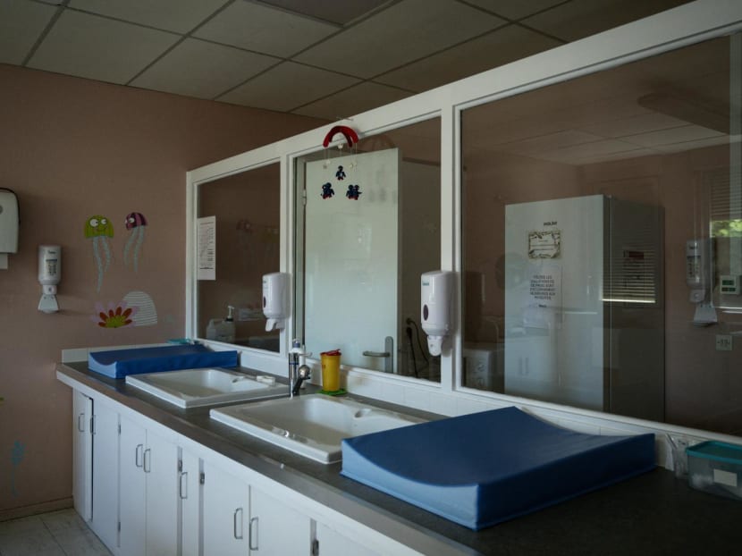 This photograph taken on July 31, 2023, shows a nursery for newborn babies in the emergency maternity department of the Jean Leclaire Hospital in Sarlat, south-western France.