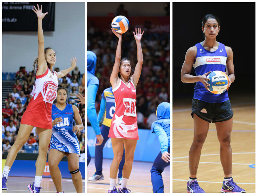 From left: Micky Lin, Chen Huifen and Premila Hirubalan. Photos: Netball Singapore, TODAY file photo