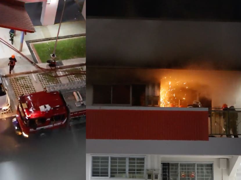 Firefighters at Block 783 Yishun Ring Road where a fire raged in a flat on June 10, 2023. Firefighters at Block 783 Yishun Ring Road where a fire raged in a flat on June 10, 2023.