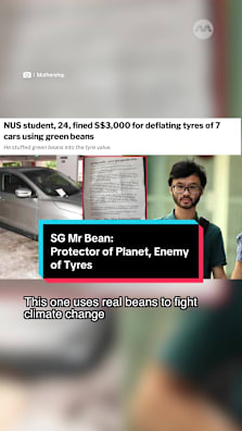 NUS student deflates 7 SUV tyres with green beans #8dayssg #8dayssgtrending #nus #eco #fypsg 