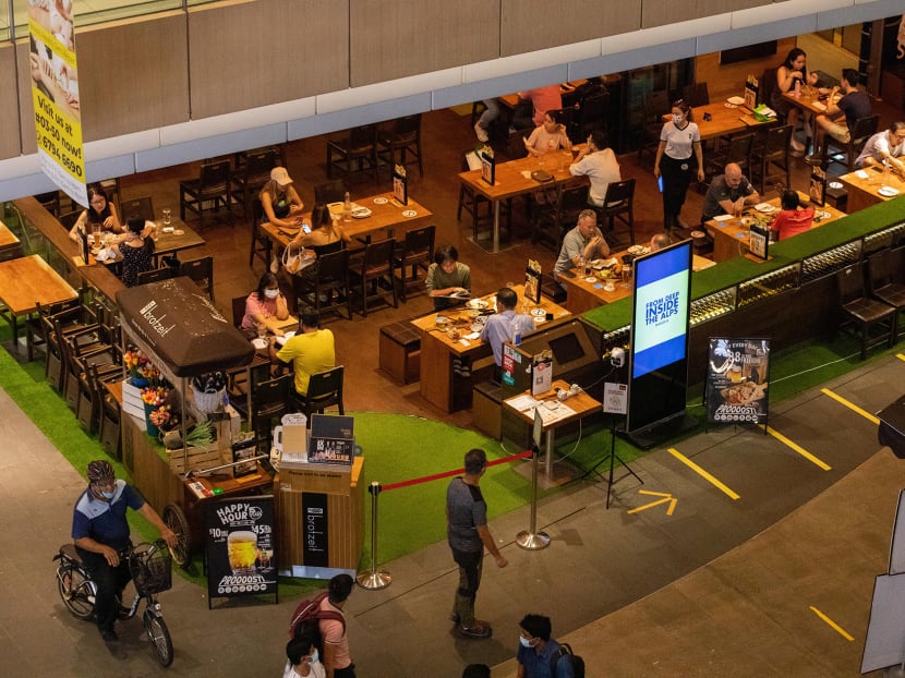 Diners at Westgate mall in Jurong East on July 19, 2021.