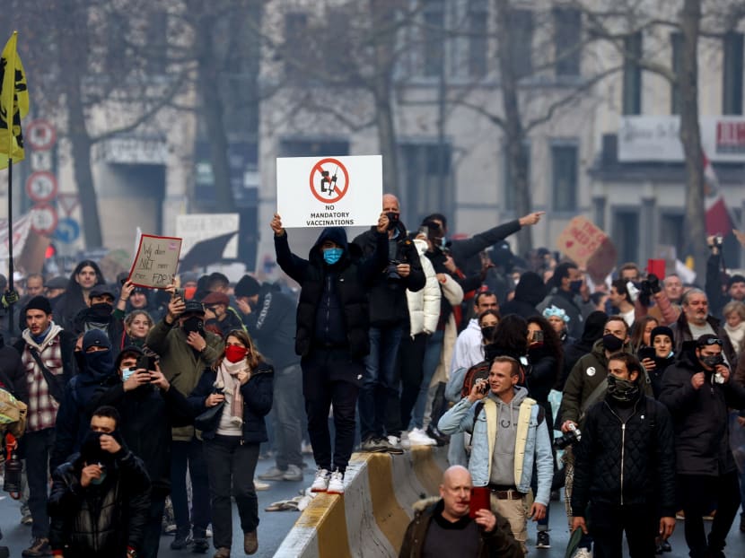 In Brussels, violence broke out at a protest against the Belgium government's measures to curb the spread of the Covid-19 and mandatory vaccination in Brussels which police said was attended by 35,000 people.
