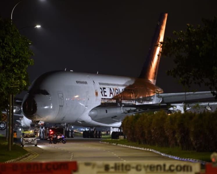 Two Singapore Airlines A380s towed along public road to be scrapped at Changi Exhibition Centre