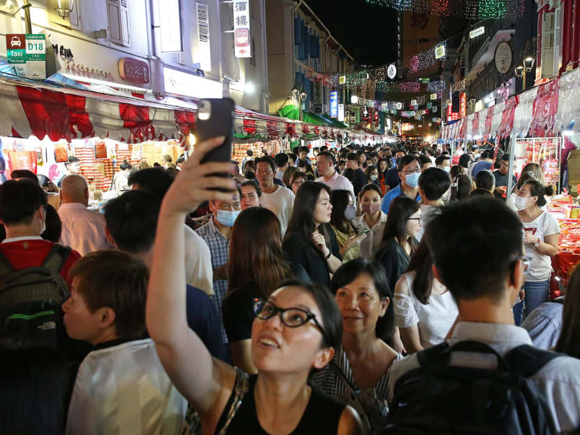 A crowd of people seen at the Chinese New Year bazaar in Chinatown on Jan 13, 2023. A crowd of people seen at the Chinese New Year bazaar in Chinatown on Jan 13, 2023.