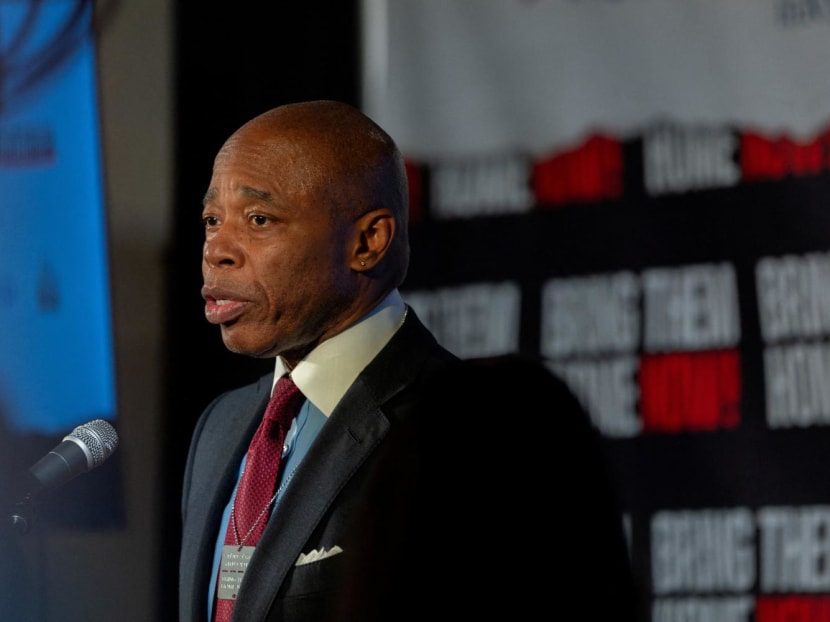 New York City Mayor Eric Adams speaks during a Lights for Liberty event demanding the release of the remaining 135 hostages held in Gaza, in Manhattan in New York City, US on Dec 13, 2023.