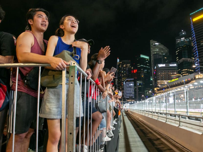 Fans watching the Singapore Grand Prix over the Sept 15 to 17, 2023 weekend. Fans watching the Singapore Grand Prix over the Sept 15 to 17, 2023 weekend.