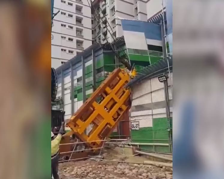 Noise barrier damaged after heavy equipment collapsed at Cross Island Line's MRT construction site in Pasir Ris