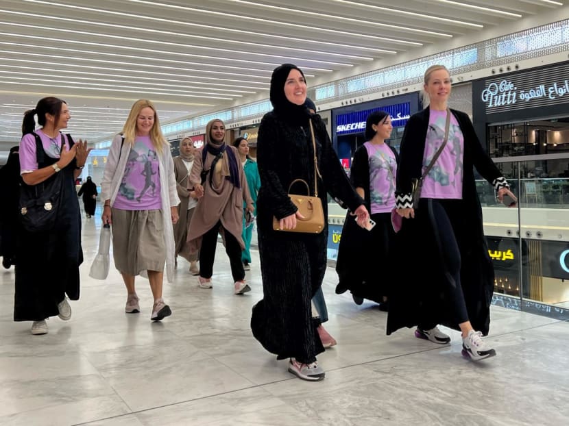 Women exercise in a mall in the Saudi capital Riyadh on Oct 15, 2023. Long popular in the United States, mall-walking is increasingly becoming a Saudi sport.