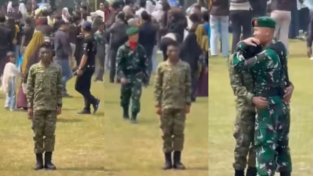 印尼士兵毕业典礼后孤独站一旁  陆军司令上前拥抱泪崩