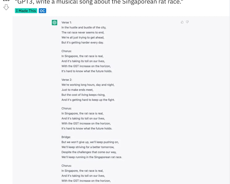 #trending: Musical song lyrics on 'Singaporean rat race' written by AI impresses Redditors