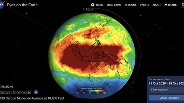 NASA卫星图像显示新马印上空一氧化碳浓度偏高