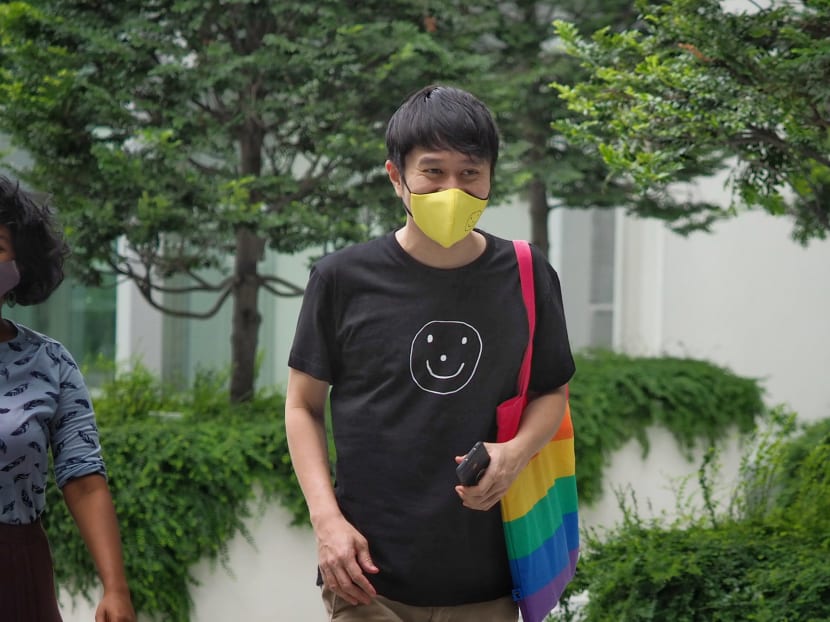 Jolovan Wham arriving at the State Courts on Feb 15, 2021.