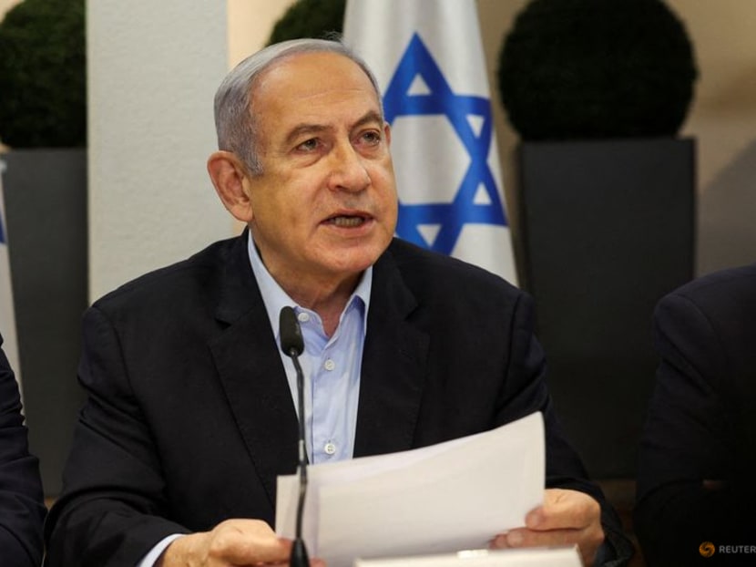 Israeli Prime Minister Benjamin Netanyahu speaks during the weekly cabinet meeting at the Defence Ministry in Tel Aviv, Israel, on Jan 7, 2024.