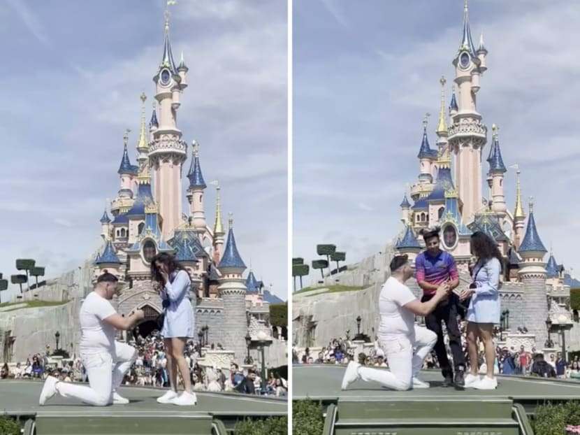 In footages from a video that went viral, a Disneyland employee is seen grabbing a wedding ring from a man during a marriage proposal at Disneyland Paris. In footages from a video that went viral, a Disneyland employee is seen grabbing a wedding ring from a man during a marriage proposal at Disneyland Paris.