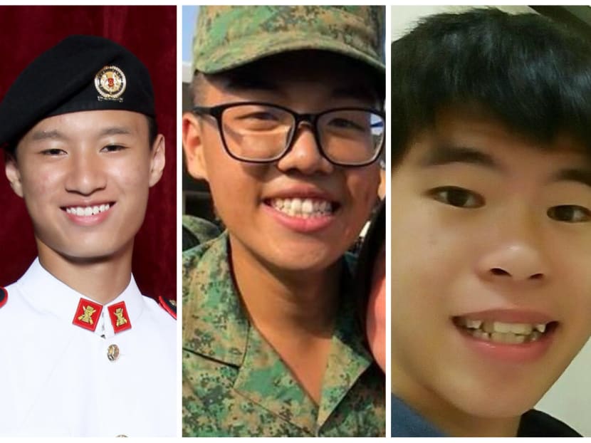 From left: 3SG Gavin Chan and CFC Dave Lee of the SAF, and CPL Kok Yuen Chin of the SCDF. All three youths died while serving full-time national service. From left: 3SG Gavin Chan and CFC Dave Lee of the SAF, and CPL Kok Yuen Chin of the SCDF. All three youths died while serving full-time national service.