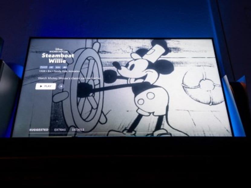 In a photo illustration, an episode of Disney's Steamboat Willie that was the debut of Mickey Mouse is seen on a television set on January 02, 2024 in Austin, Texas.