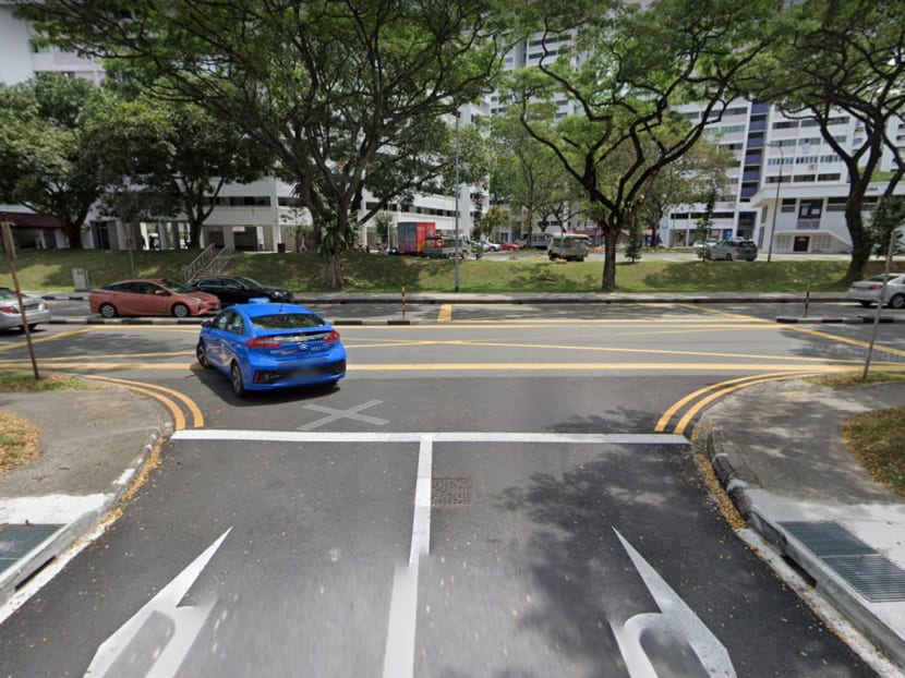 A view of an uncontrolled T-junction at the car park exit of Block 537, Jurong West Avenue 1, where a van that Muhammad Adham Ishak was driving collided with a cyclist.