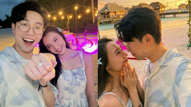 陆浩明马尔代夫求婚成功！模特儿女友陈诗欣戴钻戒灿笑
