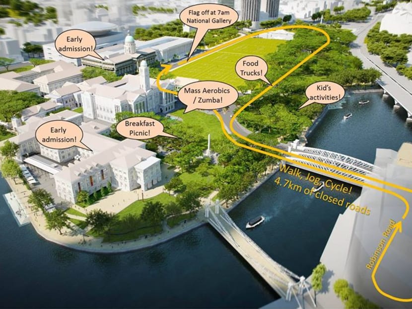 Highlights of Singapore's first CBD car-free day. Photo: Urban Redevelopment Authority/Facebook