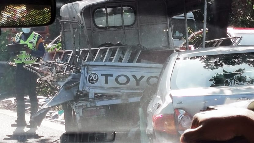 10 taken to hospital after vehicle pile-up on PIE involving trailer truck, cars, lorries