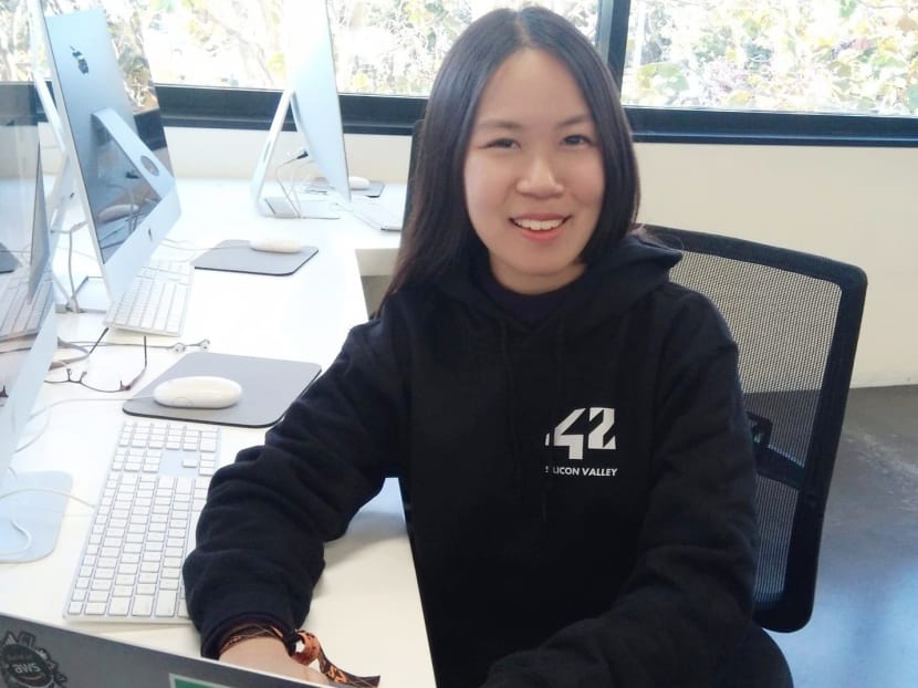 The author, seen here at a coding course at software engineering school 42 Silicon Valley, says she has dreamed of building her own business since young.