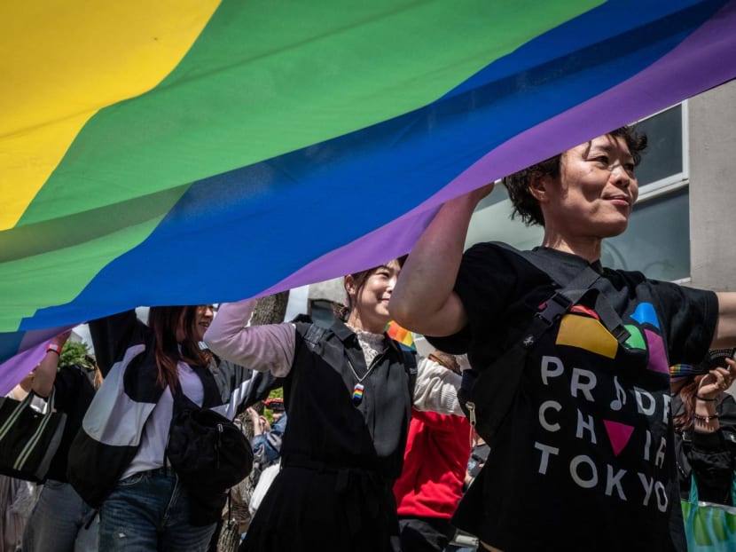 People attend the Tokyo Rainbow Pride 2023 Parade in Tokyo on April 23, 2023, to show support for members of the LGBT community. People attend the Tokyo Rainbow Pride 2023 Parade in Tokyo on April 23, 2023, to show support for members of the LGBT community.