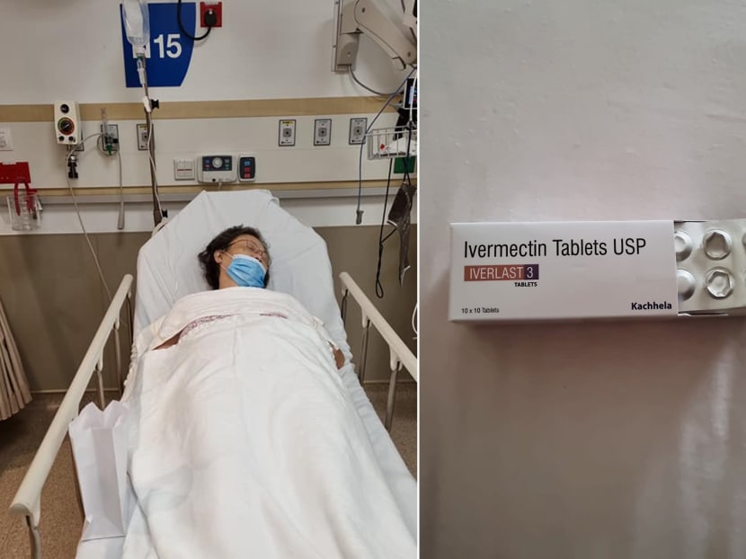 The mother of Ms Vanessa Koh Wan Ling was hospitalised (left). Ms Koh said her mother self-medicated with ivermectin (right) on the urging of her friends. The mother of Ms Vanessa Koh Wan Ling was hospitalised (left). Ms Koh said her mother self-medicated with ivermectin (right) on the urging of her friends.
